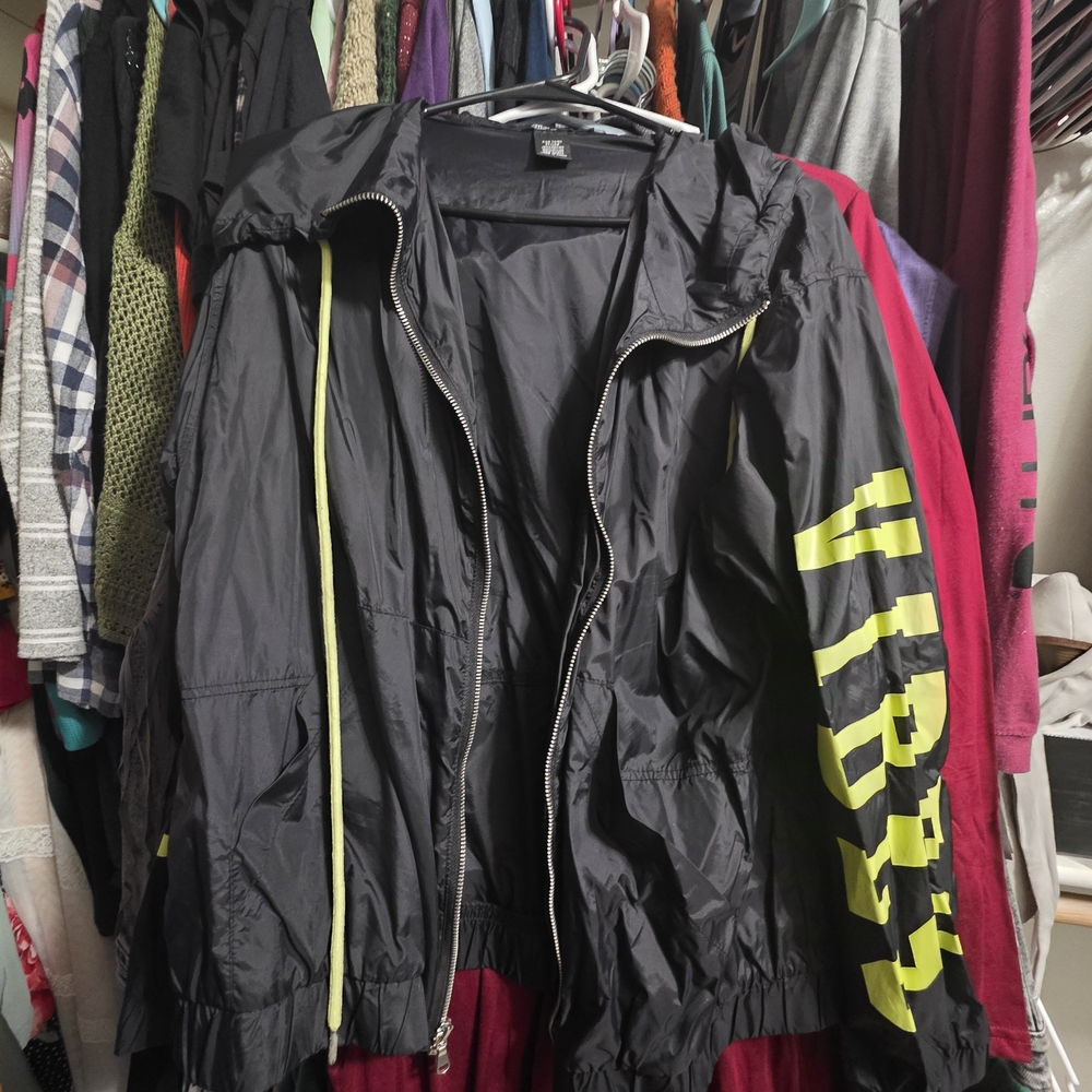 Black Windbreaker Jacket with Yellow Accents